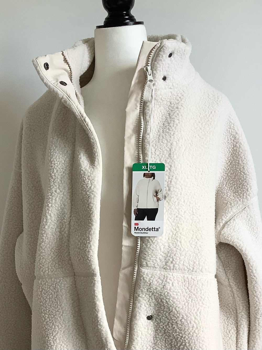 Mondetta Off-White Soft Sherpa and Crinkle Trim Fleece Jacket Women’s Sz. XL - Picture 4 of 11